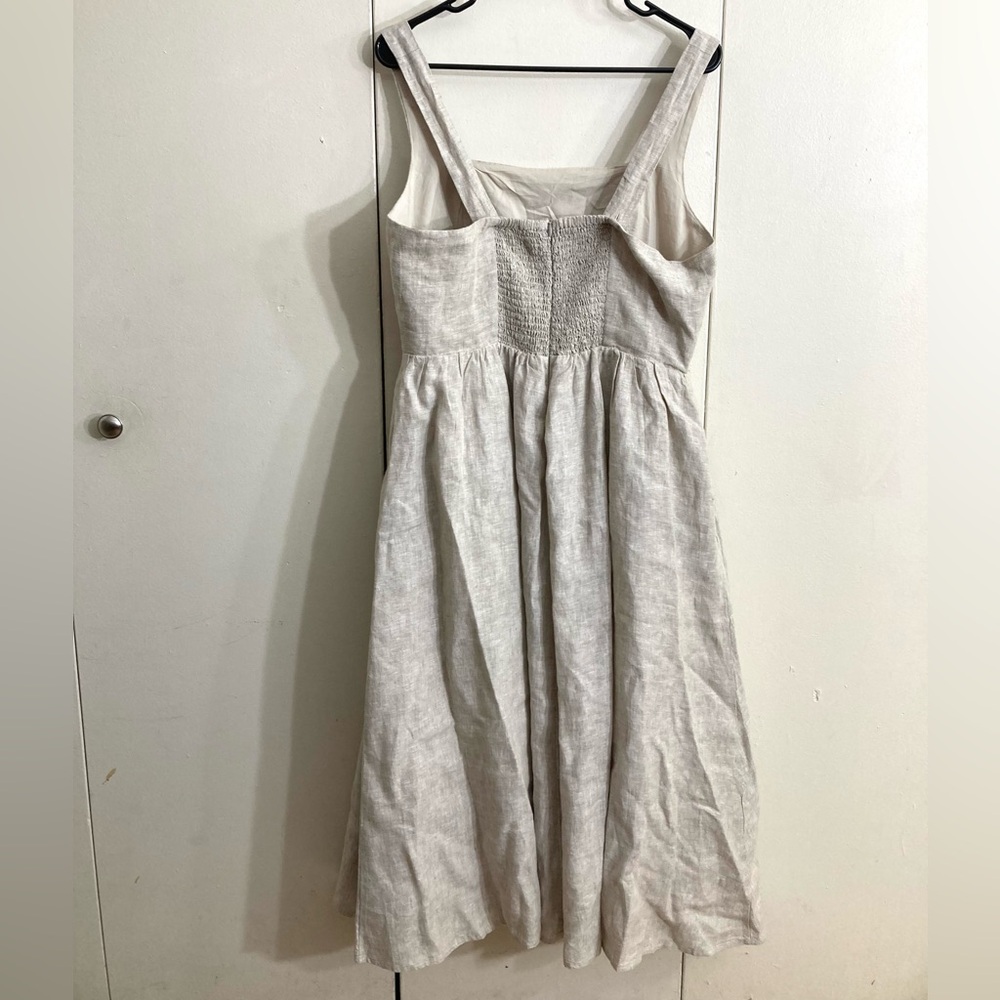 100% European Linen Fit & Flare Midi Dress Color Flax/Size L - Picture 7 of 14